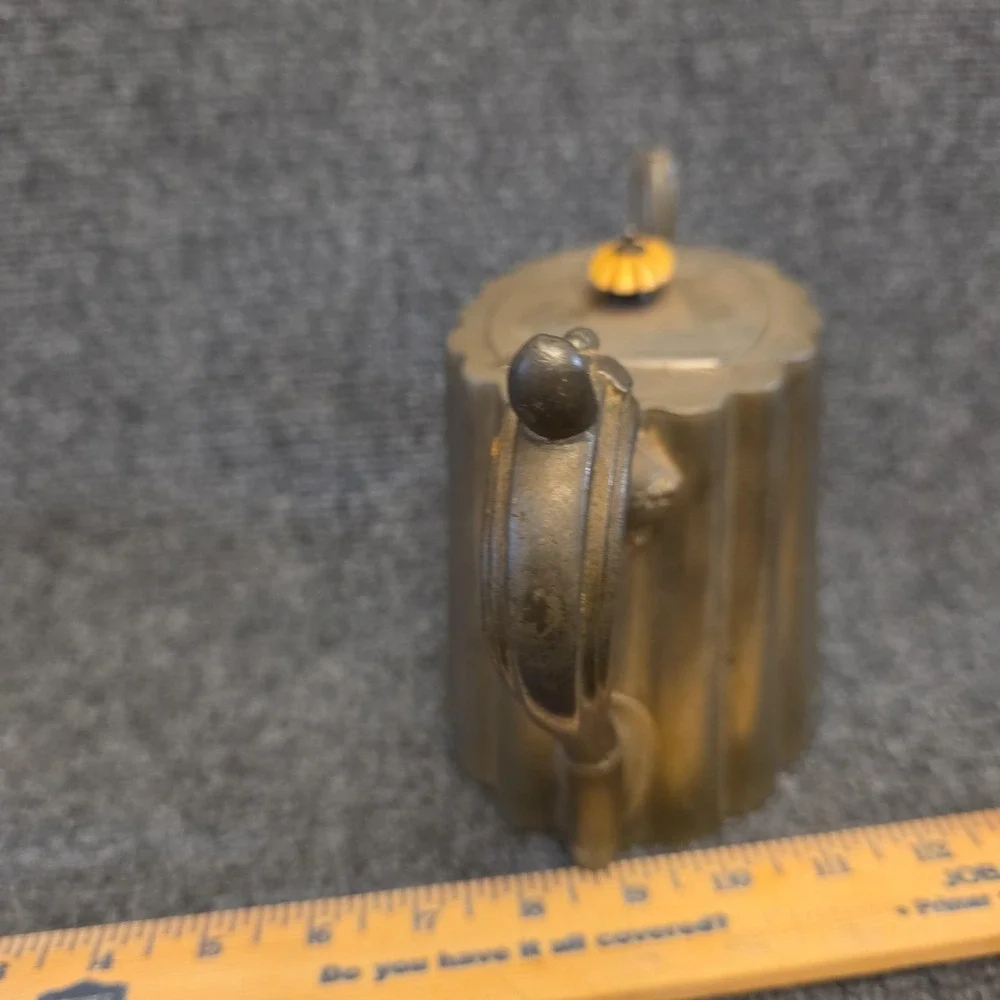 Vintage Brass Tea‎ Pot Fluted Sides Yellow Plastic Knob Retro Kitchen Decor